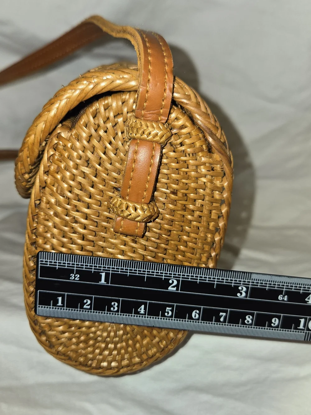 Handwoven Rattan Straw Crossbody Bag Bali Ata Grass Leather Strap Boho Purse